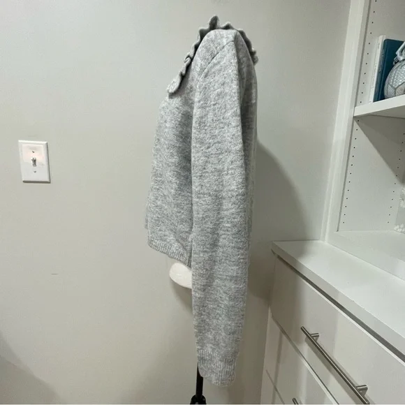 NWT Anthropologie Self Contrast Ainsley Ruffle Collar Cardigan Sweater Gray Boho - Picture 6 of 12